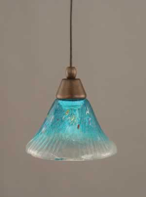 Cord Mini Pendant Shown In Bronze Finish With 7" Teal Crystal Glass