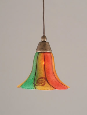 Cord Mini Pendant Shown In Bronze Finish With 8" Mardi Gras Glass