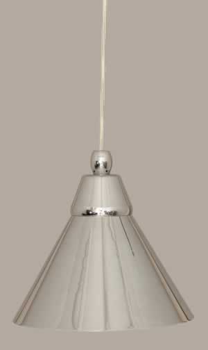 Cord Mini Pendant Shown In Chrome Finish With 7” Chrome Cone Metal Shade