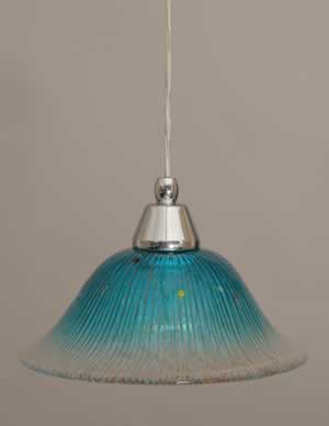Cord Mini Pendant Shown In Chrome Finish With 10" Teal Crystal Glass