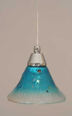 Cord Mini Pendant Shown In Chrome Finish With 7" Teal Crystal Glass