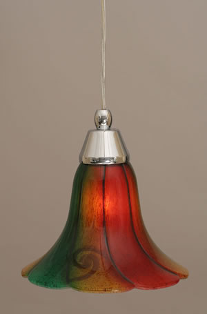 Cord Mini Pendant Shown In Chrome Finish With 8" Mardi Gras Glass