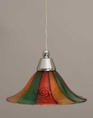 Cord Mini Pendant Shown In Chrome Finish With 10" Mardi Gras Glass