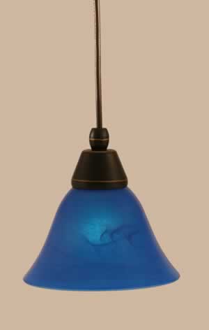 Cord Mini Pendant Shown In Dark Granite Finish With 7" Blue Italian Glass