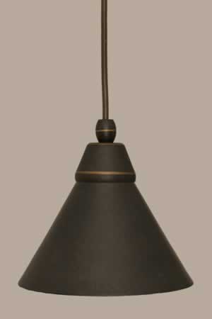 Cord Mini Pendant Shown In Dark Granite Finish With 7” Dark Granite Cone Metal Shade