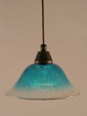 Cord Mini Pendant Shown In Dark Granite Finish With 10" Teal Crystal Glass