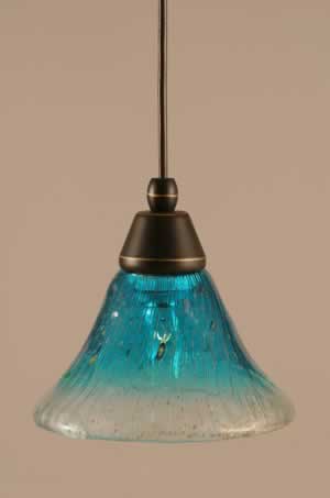 Cord Mini Pendant Shown In Dark Granite Finish With 7" Teal Crystal Glass