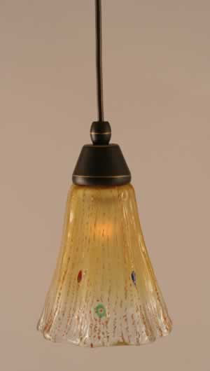 Cord Mini Pendant Shown In Dark Granite Finish With 5.5" Amber Crystal Glass