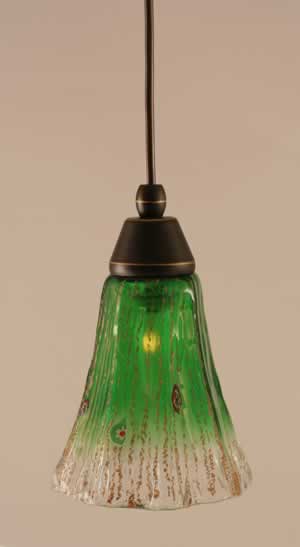 Cord Mini Pendant Shown In Dark Granite Finish With 5.5" Kiwi Green Crystal Glass