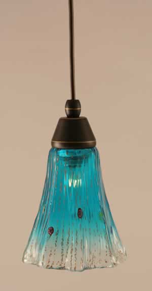 Cord Mini Pendant Shown In Dark Granite Finish With 5.5" Teal Crystal Glass