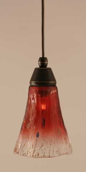 Cord Mini Pendant Shown In Dark Granite Finish With 5.5" Raspberry Crystal Glass