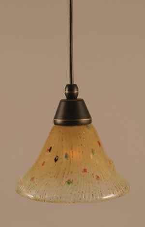 Cord Mini Pendant Shown In Dark Granite Finish With 7" Amber Crystal Glass