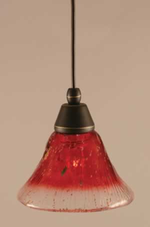 Cord Mini Pendant Shown In Dark Granite Finish With 7" Raspberry Crystal Glass