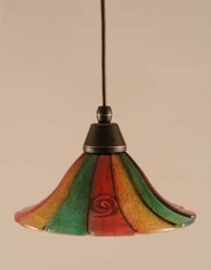 Cord Mini Pendant Shown In Dark Granite Finish With 10" Mardi Gras Glass