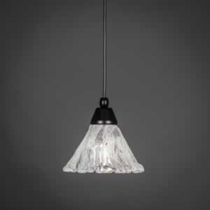 Cord Mini Pendant Shown In Matte Black Finish With 7" Italian Ice Glass