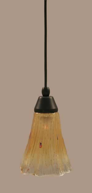 Cord Mini Pendant Shown In Matte Black Finish With 5.5" Amber Crystal Glass