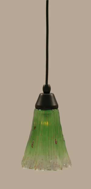 Cord Mini Pendant Shown In Matte Black Finish With 5.5" Kiwi Green Crystal Glass