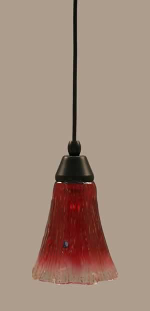 Cord Mini Pendant Shown In Matte Black Finish With 5.5" Raspberry Crystal Glass