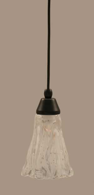 Cord Mini Pendant Shown In Matte Black Finish With 5.5" Italian Ice Glass