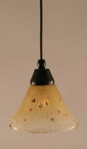 Cord Mini Pendant Shown In Matte Black Finish With 7" Amber Crystal Glass