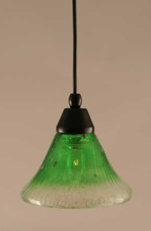 Cord Mini Pendant Shown In Matte Black Finish With 7" Kiwi Green Crystal Glass