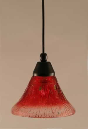 Cord Mini Pendant Shown In Matte Black Finish With 7" Raspberry Crystal Glass