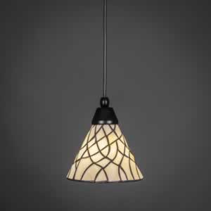 Cord Mini Pendant Shown In Matte Black Finish With 7" Sandhill Tiffany Glass