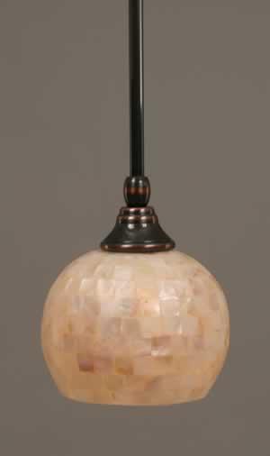 Stem Mini Pendant With Hang Straight Swivel With Hang Straight Swivel Shown In Black Copper Finish With 6" Mystical Seashell Glass