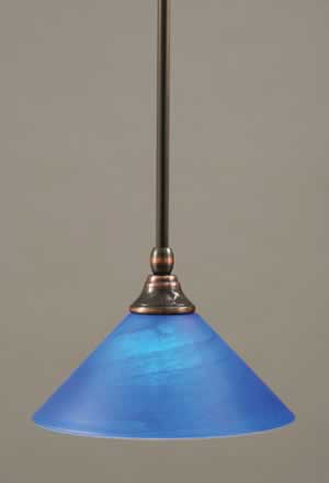 Stem Mini Pendant With Hang Straight Swivel Shown In Black Copper Finish With 10" Blue Italian Glass