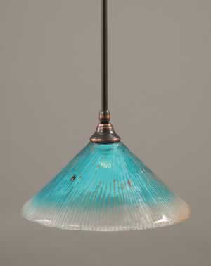 Stem Mini Pendant With Hang Straight Swivel Shown In Black Copper Finish With 12" Teal Crystal Glass