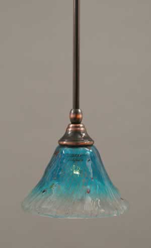 Stem Mini Pendant With Hang Straight Swivel Shown In Black Copper Finish With 7" Teal Crystal Glass