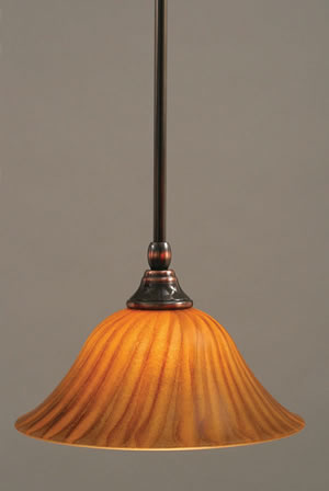 Stem Mini Pendant With Hang Straight Swivel Shown In Black Copper Finish With 10" Tiger Glass