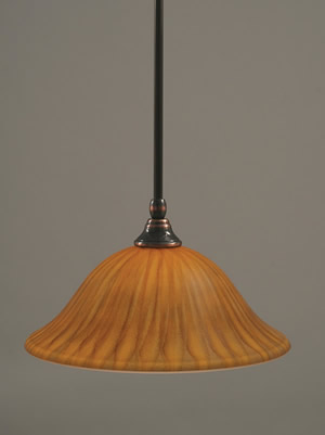 Stem Mini Pendant With Hang Straight Swivel Shown In Black Copper Finish With 12" Tiger Glass