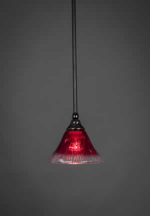 Stem Mini Pendant With Hang Straight Swivel Shown In Black Copper Finish With 7" Raspberry Crystal Glass