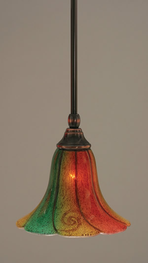 Stem Mini Pendant With Hang Straight Swivel Shown In Black Copper Finish With 8" Mardi Gras Glass