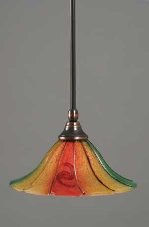 Stem Mini Pendant With Hang Straight Swivel Shown In Black Copper Finish With 10" Mardi Gras Glass