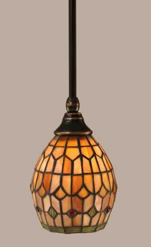 Stem Mini Pendant With Hang Straight Swivel Shown In Black Copper Finish With 5.5” Rosetta Tiffany Glass