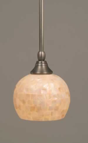Stem Mini Pendant With Hang Straight Swivel Shown In Brushed Nickel Finish With 6" Mystical Seashell Glass