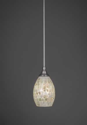 Stem Mini Pendant With Hang Straight Swivel Shown In Brushed Nickel Finish With 5" Ivory Glaze Seashell Glass