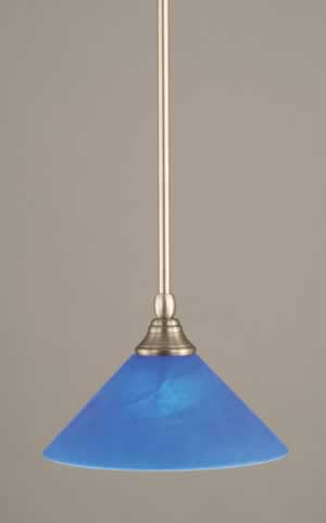 Stem Mini Pendant With Hang Straight Swivel Shown In Brushed Nickel Finish With 10" Blue Italian Glass