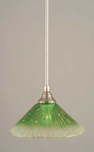 Stem Mini Pendant With Hang Straight Swivel Shown In Brushed Nickel Finish With 10" Kiwi Green Crystal Glass
