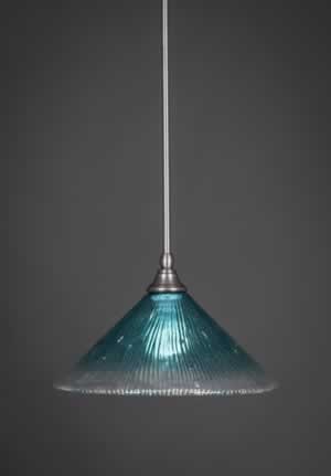 Stem Mini Pendant With Hang Straight Swivel Shown In Brushed Nickel Finish With 12" Teal Crystal Glass