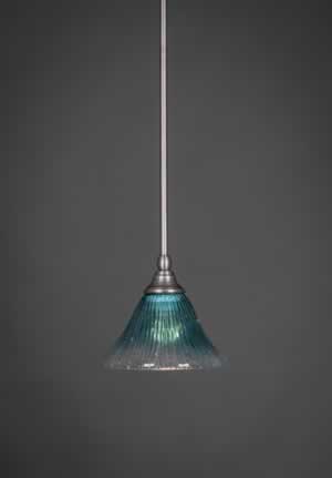 Stem Mini Pendant With Hang Straight Swivel Shown In Brushed Nickel Finish With 7" Teal Crystal Glass