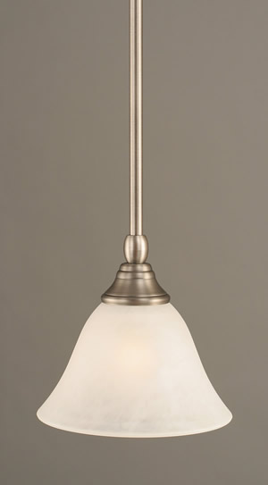 Stem Mini Pendant With Hang Straight Swivel Shown In Brushed Nickel Finish With 7" White Marble Glass