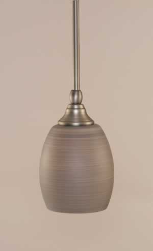 Stem Mini Pendant With Hang Straight Swivel Shown In Brushed Nickel Finish With 5" Gray Linen Glass
