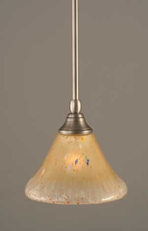 Stem Mini Pendant With Hang Straight Swivel Shown In Brushed Nickel Finish With 7" Amber Crystal Glass