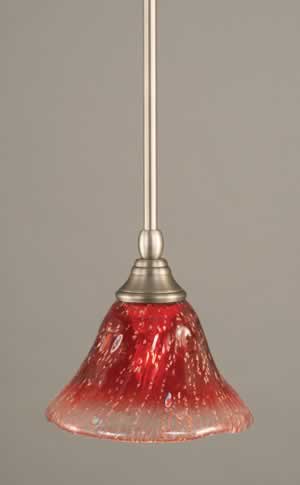 Stem Mini Pendant With Hang Straight Swivel Shown In Brushed Nickel Finish With 7" Raspberry Crystal Glass