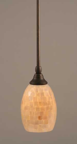Stem Mini Pendant With Hang Straight Swivel Shown In Bronze Finish With 5" Ivory Glaze Seashell Glass