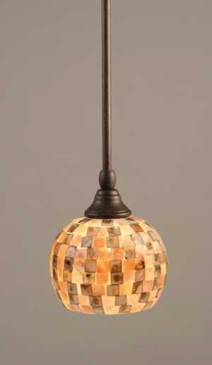 Stem Mini Pendant With Hang Straight Swivel Shown In Bronze Finish With 6" Sea Mist Seashell Glass