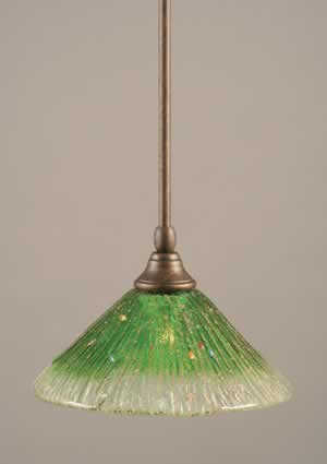 Stem Mini Pendant With Hang Straight Swivel Shown In Bronze Finish With 10" Kiwi Green Crystal Glass